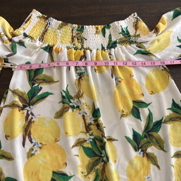 Sale 2/$15* Beautiful lemon print dress or swim cover, on/off shoulder, size M. - Picture 10 of 11
